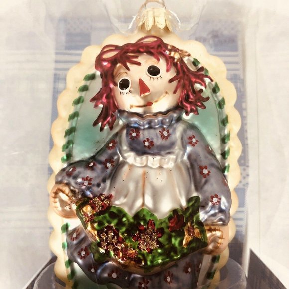 New Kurt Adler Raggedy Ann Christmas Tree Ornament Hand Crafted Glass In Box - Picture 3 of 7